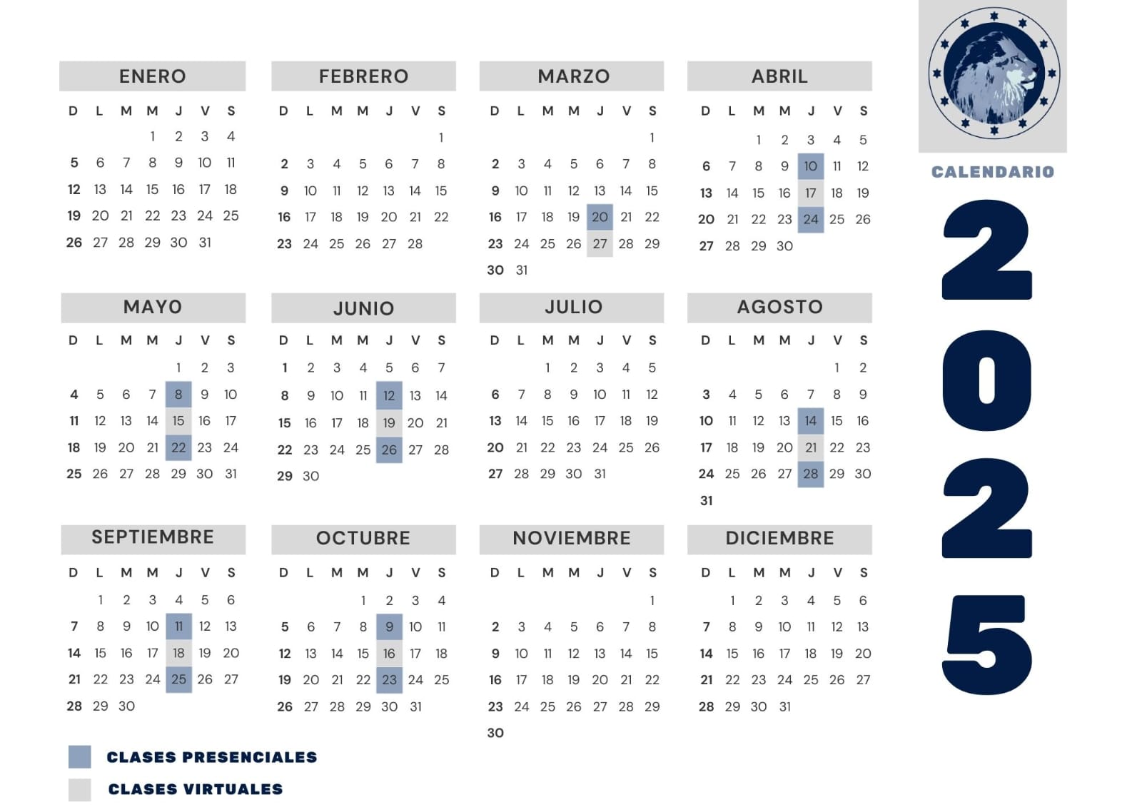 CALENDARIO ANUAL DE CLASES.
